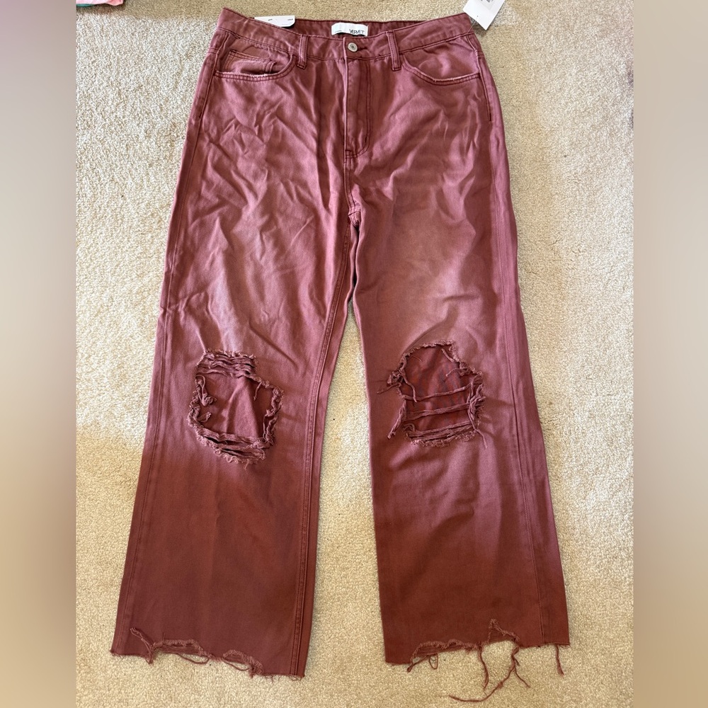 Distressed Women's Pants in Rust